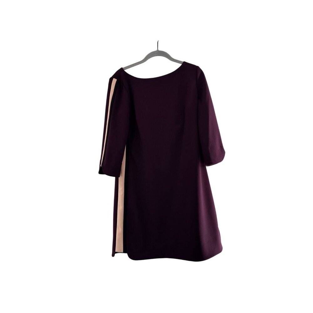 Vince Camuto Plum Dress Beige Detail Trim 3/4‎ Sleeve 8 USA Colorblock Retro Mod